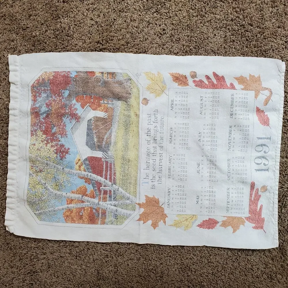 Vintage Calendar Farmhouse Barn Hand Towel 1991 15x22 Inch